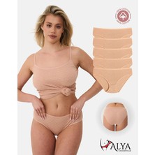 Alya Underwear %100 Pamuklu Kadın Külot Normal Bel Yükseklikli Jakarlı Kalp Desenli Kumaş Slip