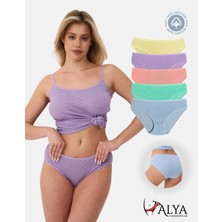 Alya Underwear %100 Pamuklu Kadın Külot Normal Bel Yükseklikli Jakarlı Kalp Desenli Kumaş Slip