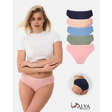 ALYA UNDERWEAR Kadın Pamuklu Renkli Bato / Hipster Slip Külot- Lacivert, Yeşil, Pembe, Pudra, Mavi -5'li Paket