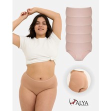 Alya Underwear Kadın Büyük Beden Yüksek Bel Külot Full Brief, 5'li Paket Ten