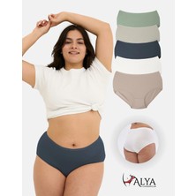 Alya Underwear Kadın Büyük Beden Yüksek Bel Külot Full Brief, 5'li Paket 5 Farklı Renk 1 Pakette