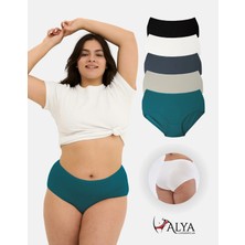 Alya Underwear Kadın Büyük Beden Yüksek Bel Külot Full Brief, 5'li Paket 5 Farklı Renk 1 Pakette