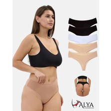 Alya Underwear Kadın Yüksek Bel, Toparlayıcı, Tanga Külotlar - 2 Siyah, 1 Beyaz, 2 Ten - 5'li Paket Adet