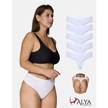 Alya Underwear Kadın Yüksek Bel, Toparlayıcı, Tanga Külotlar - 5 Adet Beyaz - 5'li Paket