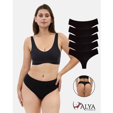 Alya Underwear Kadın Yüksek Bel, Toparlayıcı, Tanga Külotlar - 5 Adet Siyah - 5'li Paket