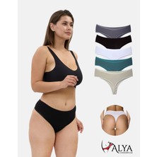 Alya Underwear Yüksek Bel, Toparlayıcı, Tanga Külotlar -  5'li Paket Siyah, Füme, K Yeşil, Taş Rengi, Füme