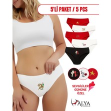 ALYA UNDERWEAR Kadın Kırmızı Slip Külot, Baskılı Pamuklu Iç Çamaşırı - 5'li Paket, P51 - S