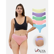 Alya Underwear Kadın Yüksek Bel, Toparlayıcı, Tanga Külotlar - Sarı, Lila, Mint, Mavi, Somon - 5'li Paket
