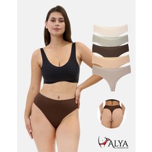 Alya Underwear Yüksek Bel, Toparlayıcı, Tanga Külotlar -  5'li Paket - Kahve, Taş, Pudra, Bej, Açık Kahve
