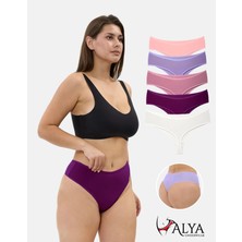 Alya Underwear Yüksek Bel, Toparlayıcı, Tanga Külotlar -  5'li Paket Fuşya, Somon, Ekru, Lila, Gül Kurusu