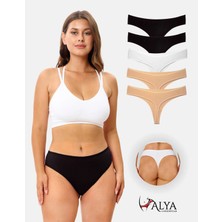 Alya Underwear Kadın Bato Tanga Pamuklu Külot, Büyük Beden, 5' Li Paket- 2 Siyah, 1 Beyaz, 2 Ten (2xl, 3xl, 4xl)