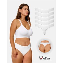 Alya Underwear Kadın Pamuklu Bato Tanga Külot, Büyük Beden - 5 Adet Beyaz (2xl, 3xl, 4xl)