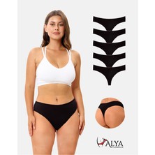 Alya Underwear Kadın Pamuklu Bato Tanga Külot, Büyük Beden - 5 Adet Siyah  (2xl, 3xl, 4xl)
