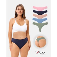 Alya Underwear Kadın Bato Tanga Pamuklu Külot, Büyük Beden, 5' Li Paket, Pudra, Mavi, Pembe, A.yeşil, Laci.