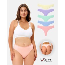 Alya Underwear Kadın Bato Tanga Pamuklu Külot, Büyük Beden, 5' Li Paket -Sarı, Mor Mint, Somon Mavi