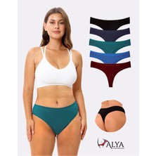 Alya Underwear Kadın Bato Tanga Pamuklu Külot, Büyük Beden, 5' Li Paket Siyah, Bordo, Koyu Yeşil, Indigo, Laci.