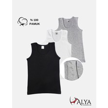 Alya Underwear Erkek Çocuk Pamuk Ribana Atlet Oval Yaka 3'lü Paket - 1 Ad. Siyah - 1 Ad Beyaz - 1 Adet Gri Melanj ( 3-4 Yaş )