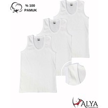 Alya Underwear Erkek Çocuk Pamuk Ribana Atlet Oval Yaka 3'lü Paket - 3 Adet Beyaz  ( 3-4 Yaş )