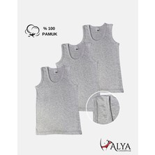 Alya Underwear Erkek Çocuk Pamuk Ribana Atlet Oval Yaka 3'lü Paket- 3 Adet Gri Melanj  ( 3-4 Yaş )