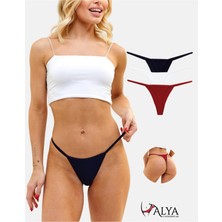 Alya Underwear Kadın Ipli Tanga Külotlar - 3’lü Paket (1 Ad Ekru, 1 Ad Kırmızı, 1 Ad Lacivert) 1301T