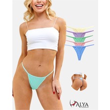 Alya Underwear Kadın Ipli Tanga Külotlar - 5’li Paket (Sarı, Mor, Mint,  Somon,mavi) 1301P