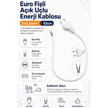 Euro Fişli Açık Uçlu Enerji Kablosu 2x0,5mm² - 52CM