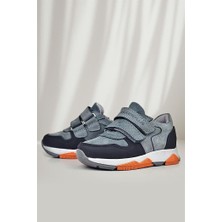 Rakerplus Hakiki Deri Koyu Gri Çocuk Cırtlı Sneakers Spor Ayakkabı