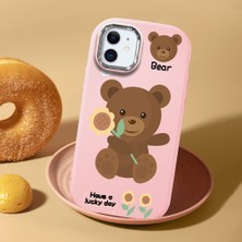 HONTINGA iPhone 11 ile Uyumlu Kılıf Kamera Korumalı Düşüme Önleyici Kamera Koruyucu Pembe Yumuşak Silikon Couple Telefon Kılıfı Ayıcık Desenli K4-0451