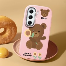 HONTINGA Tecno Camon 40 Pro 5g ile Uyumlu Kılıf Kamera Korumalı Düşüme Önleyici Kamera Koruyucu Pembe Yumuşak Silikon Couple Telefon Kılıfı Ayıcık Desenli K4-0451