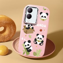 HONTINGA Vivo Y28 ile Uyumlu Kılıf Kamera Korumalı Düşüme Önleyici Kamera Koruyucu Pembe Yumuşak Silikon Couple Telefon Kılıfı Panda Desenli K4-0449
