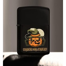 Halloween Trick Or Treat Tasarımlı Renkli Baskılı Siyah Benzinli Metal Çakmak