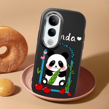 HONTINGA Vivo V50 Lite ile Uyumlu Kılıf Kamera Korumalı Düşüme Önleyici Kamera Koruyucu Siyah Yumuşak Silikon Couple Telefon Kılıfı Panda Desenli K4-0454