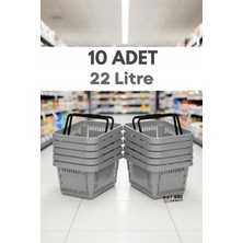 Raf Sanatı 10 Adet / 22 Litre Plastik Market Alışveriş Sepeti Profesyonel Market Mağaza El Sepeti Gri