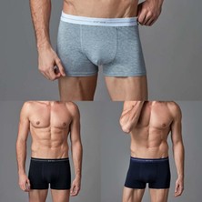 Özlem Eros Erkek Stretch Boxer 3lü Kutu Gri Siyah Lacivert Renkli Desenli M Beden