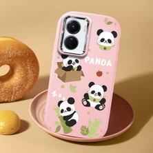 HONTINGA Vivo Y02S ile Uyumlu Kılıf Kamera Korumalı Düşüme Önleyici Kamera Koruyucu Pembe Yumuşak Silikon Couple Telefon Kılıfı Panda Desenli K4-0449