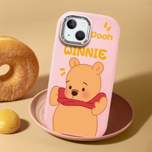 HONTINGA iPhone 14 ile Uyumlu Kılıf Kamera Korumalı Düşüme Önleyici Kamera Koruyucu Pembe Yumuşak Silikon Couple Telefon Kılıfı Ayıcık Desenli K4-0450