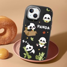 HONTINGA iPhone 15 Plus ile Uyumlu Kılıf Kamera Korumalı Düşüme Önleyici Kamera Koruyucu Siyah Yumuşak Silikon Couple Telefon Kılıfı Panda Desenli K4-0449