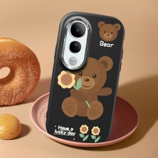 HONTINGA Vivo V50 Lite ile Uyumlu Kılıf Kamera Korumalı Düşüme Önleyici Kamera Koruyucu Siyah Yumuşak Silikon Couple Telefon Kılıfı Ayıcık Desenli K4-0451