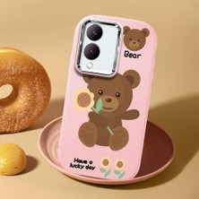 HONTINGA Vivo Y28 ile Uyumlu Kılıf Kamera Korumalı Düşüme Önleyici Kamera Koruyucu Pembe Yumuşak Silikon Couple Telefon Kılıfı Ayıcık Desenli K4-0451