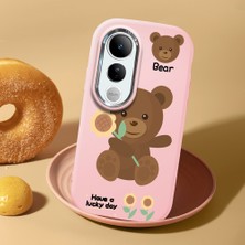 HONTINGA Vivo V50 Lite ile Uyumlu Kılıf Kamera Korumalı Düşüme Önleyici Kamera Koruyucu Pembe Yumuşak Silikon Couple Telefon Kılıfı Ayıcık Desenli K4-0451