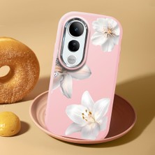 HONTINGA Vivo V50 Lite ile Uyumlu Kılıf Kamera Korumalı Düşüme Önleyici Kamera Koruyucu Pembe Yumuşak Silikon Couple Telefon Kılıfı Çiçekli Desenli K4-0453