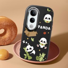 HONTINGA Vivo V50 Lite ile Uyumlu Kılıf Kamera Korumalı Düşüme Önleyici Kamera Koruyucu Siyah Yumuşak Silikon Couple Telefon Kılıfı Panda Desenli K4-0449
