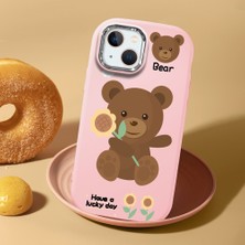 HONTINGA iPhone 15 Plus ile Uyumlu Kılıf Kamera Korumalı Düşüme Önleyici Kamera Koruyucu Pembe Yumuşak Silikon Couple Telefon Kılıfı Ayıcık Desenli K4-0451