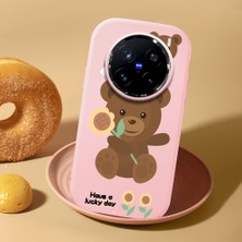 HONTINGA Vivo X200 Pro ile Uyumlu Kılıf Kamera Korumalı Düşüme Önleyici Kamera Koruyucu Pembe Yumuşak Silikon Couple Telefon Kılıfı Ayıcık Desenli K4-0451