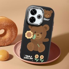 HONTINGA Xiaomi Redmi 13X ile Uyumlu Kılıf Kamera Korumalı Düşüme Önleyici Kamera Koruyucu Siyah Yumuşak Silikon Couple Telefon Kılıfı Ayıcık Desenli K4-0451