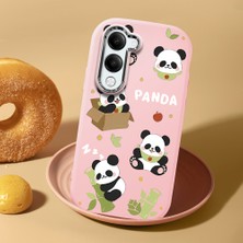 HONTINGA Vivo Y04 ile Uyumlu Kılıf Kamera Korumalı Düşüme Önleyici Kamera Koruyucu Pembe Yumuşak Silikon Couple Telefon Kılıfı Panda Desenli K4-0449