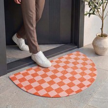 Cool Halı Passy Turuncu Kareli Ekose Desenli Kapı Önü Paspası Outdoor Dekoratif Yarım Ay Giriş Paspası