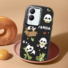 HONTINGA Vivo Y28 ile Uyumlu Kılıf Kamera Korumalı Düşüme Önleyici Kamera Koruyucu Siyah Yumuşak Silikon Couple Telefon Kılıfı Panda Desenli K4-0449