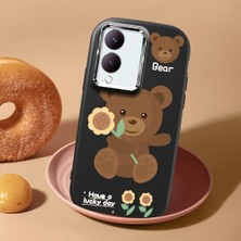 HONTINGA Vivo Y28 ile Uyumlu Kılıf Kamera Korumalı Düşüme Önleyici Kamera Koruyucu Siyah Yumuşak Silikon Couple Telefon Kılıfı Ayıcık Desenli K4-0451