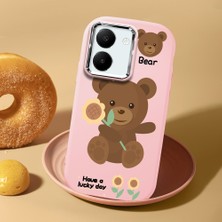 HONTINGA Vivo Y27 ile Uyumlu Kılıf Kamera Korumalı Düşüme Önleyici Kamera Koruyucu Pembe Yumuşak Silikon Couple Telefon Kılıfı Ayıcık Desenli K4-0451